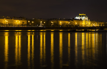 Fototapeta na wymiar Vltava River, urban architecture, reflected in water, Prague, Czech Republic, Europe