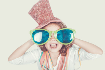 five-year-old girl with Party Glasses