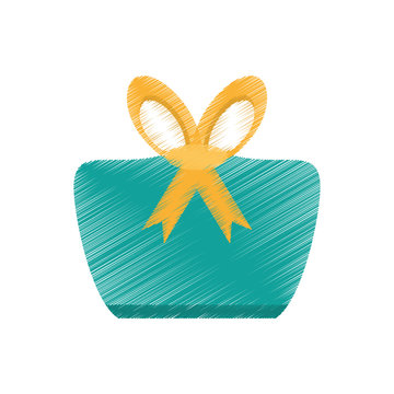 Drawing Gift Box Green Dotted Yellow Bow Decorated Party Vector Illustration Eps 10