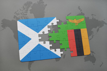 puzzle with the national flag of scotland and zambia on a world map