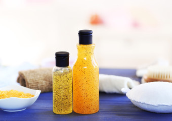 Body care set for peeling on wooden table