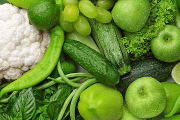 Green vegetables and fruits background