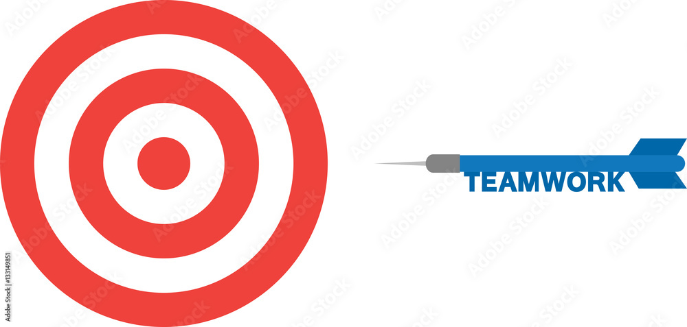 Poster bullseye with dart with text teamwork