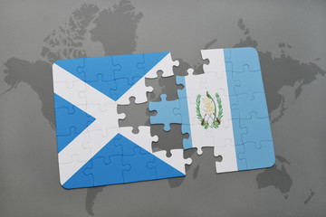 puzzle with the national flag of scotland and guatemala on a world map