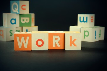 WORK word with colorful blocks