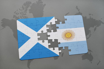 puzzle with the national flag of scotland and argentina on a world map