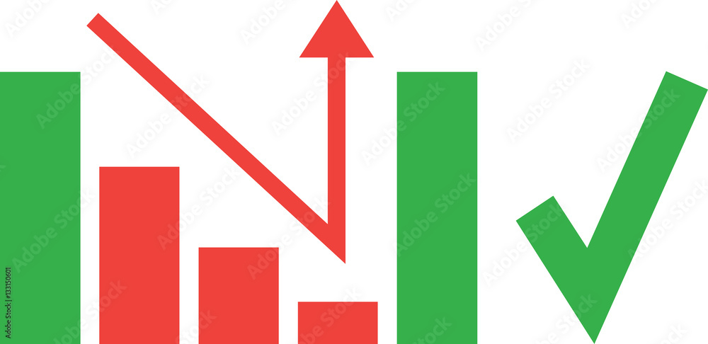 Poster bar chart with check mark arrow down and up