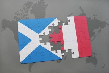 puzzle with the national flag of scotland and peru on a world map