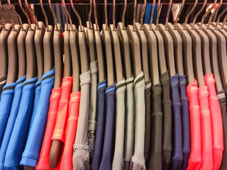 colorful sport shirt hang on the clothesline.