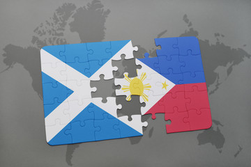 puzzle with the national flag of scotland and philippines on a world map