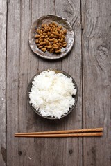Natto with cooked rice japanese food