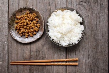 Natto with cooked rice japanese food