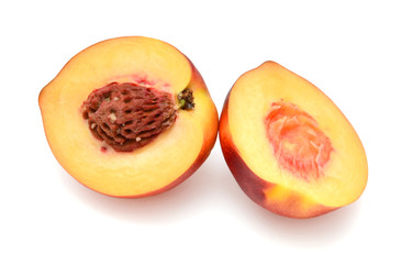 organic peach fruit cutout on white background
