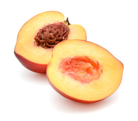 organic peach fruit cutout on white background