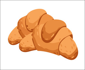 Fresh croissant isolated on white background cartoon vector illustration. Bakery product, fresh pastry food icon. Sweet dessert, tasty croissant pastry logo, natural food, bakery shop design element.