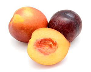 organic peach fruit cutout on white background