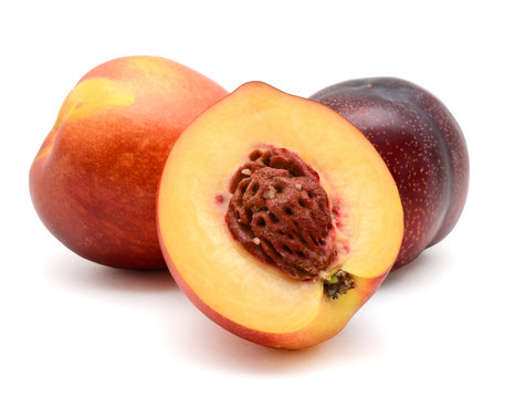 organic peach fruit cutout on white background