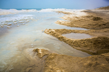 winter snowy lake sand dunes