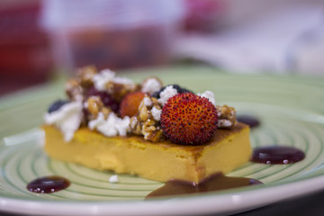 Gourmet dish of ricotta and pumpkin sweet cake