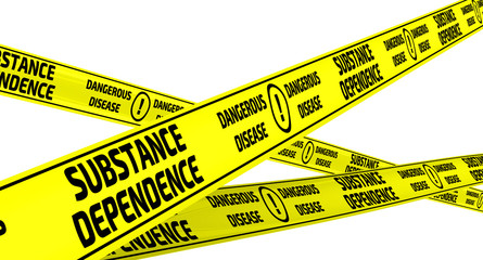 Substance dependence. Dangerous disease. Yellow warning tapes