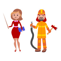People teacher and firefighter different professions vector illustration.