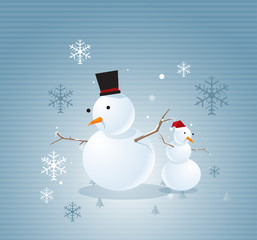 Snowman and snow background. winter season with snow flake. vect