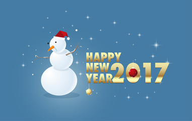 Happy new year with snowman background. vector illustration.