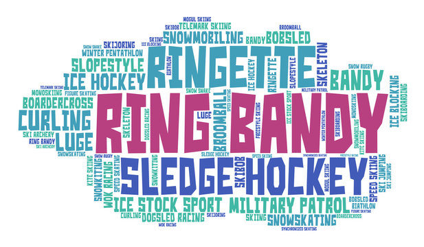 Ring bandy. Word cloud, colored font, white background. Olympics.