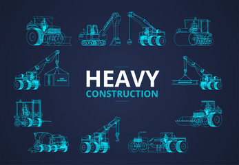 Heavy construction machine background. vector machinery set. © aohodesign