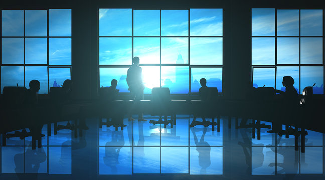 Management Team in office silhouette