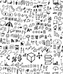 Hand drawn seamless doodle pattern with business symbols