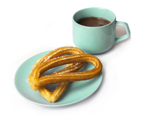 Traditional Spanish dessert, churros with hot chocolate
