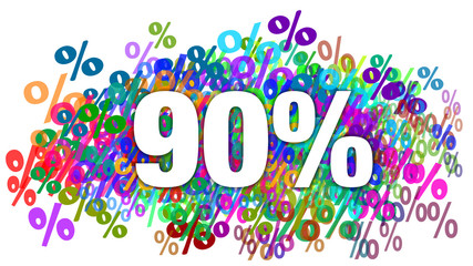 90 Percent White Text on Colorful Percentage Background