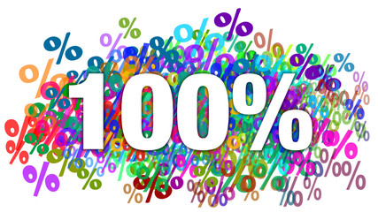 100 Percent White Text on Colorful Percentage Background