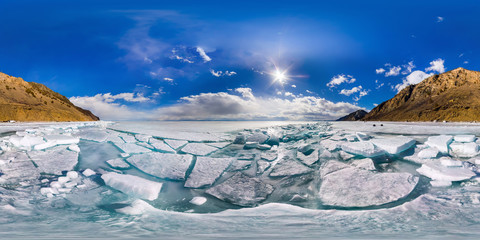 spherical panorama of 360,180 degrees Baikal ice hummocks in Olk