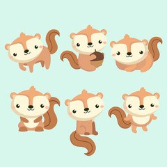 Little cute squirrel in different poses.
