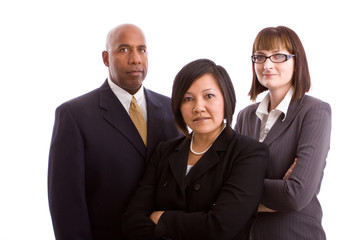 Diverse group of business people isolated on white.