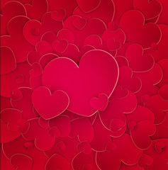 Vector festive background Valentine's Day. Many red hearts with