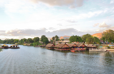 Fototapeta na wymiar Floating home on river in Kanchanaburi Thailand