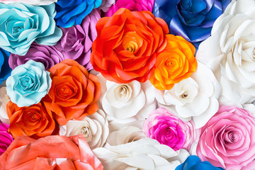 Beautiful rose wall made of colorful paper. Valentines or weddin