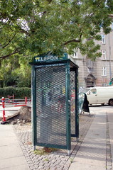 Vintage phone booth in Copenhagen, Denmark 