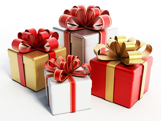 Colorful giftboxes isolated on white background. 3D illustration