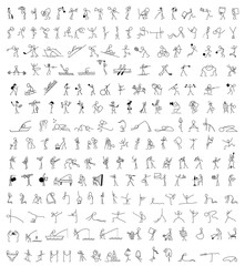 Cartoon icons set of 200 sketch little people stick figure