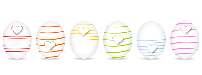 Verschiedene bunte Ostereier Reihe Band Banner Textfreiraum Weiß