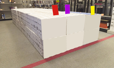white box set in supermarket store