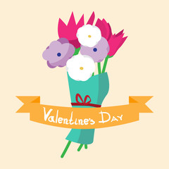 Valentine`s day background. Congratulatory bouquet of flowers wi