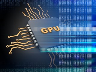 3d illustration of electronic microprocessor over black background with gpu sign - 133171070