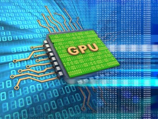 3d illustration of electronic microprocessor over digital background with gpu sign and with code inside