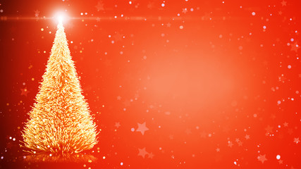 Christmas tree with shining light, falling snowflakes