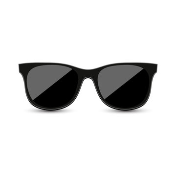 Black hipster sunglasses with dark glass on a white background